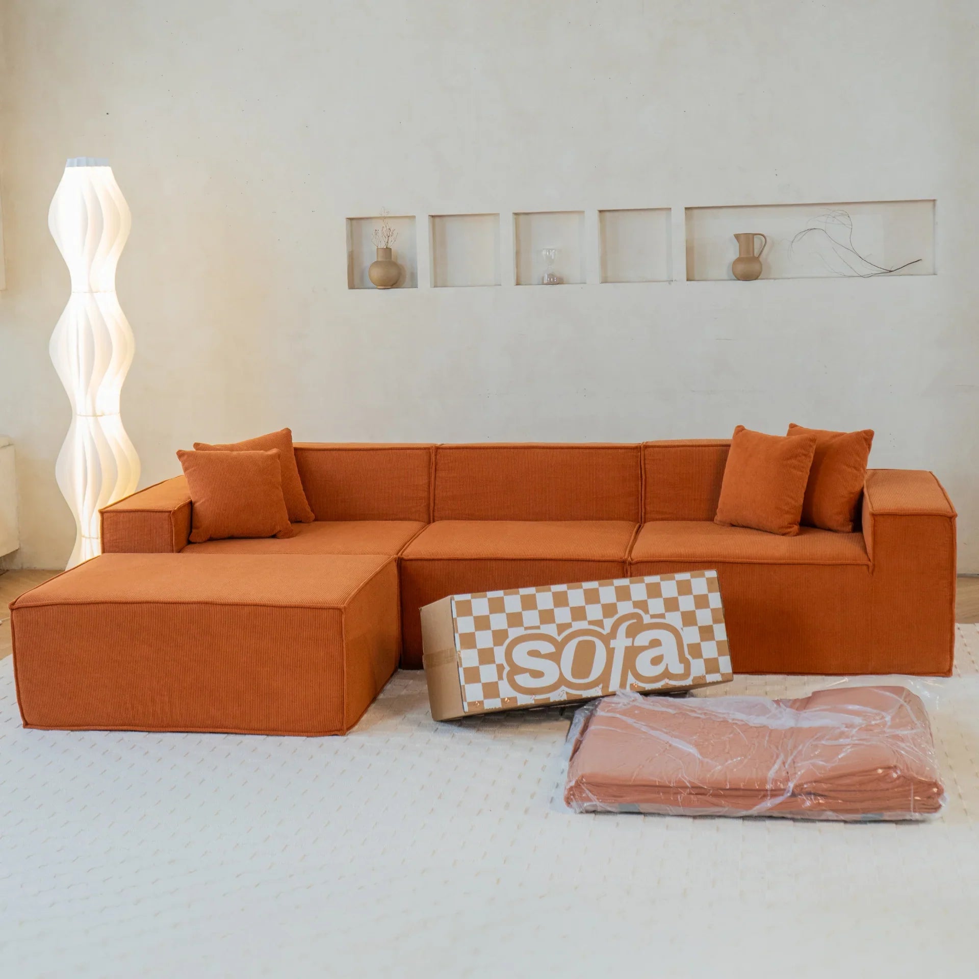 Sofá Modular Pelion 3 Lugares com 1 Chaise - Laranja