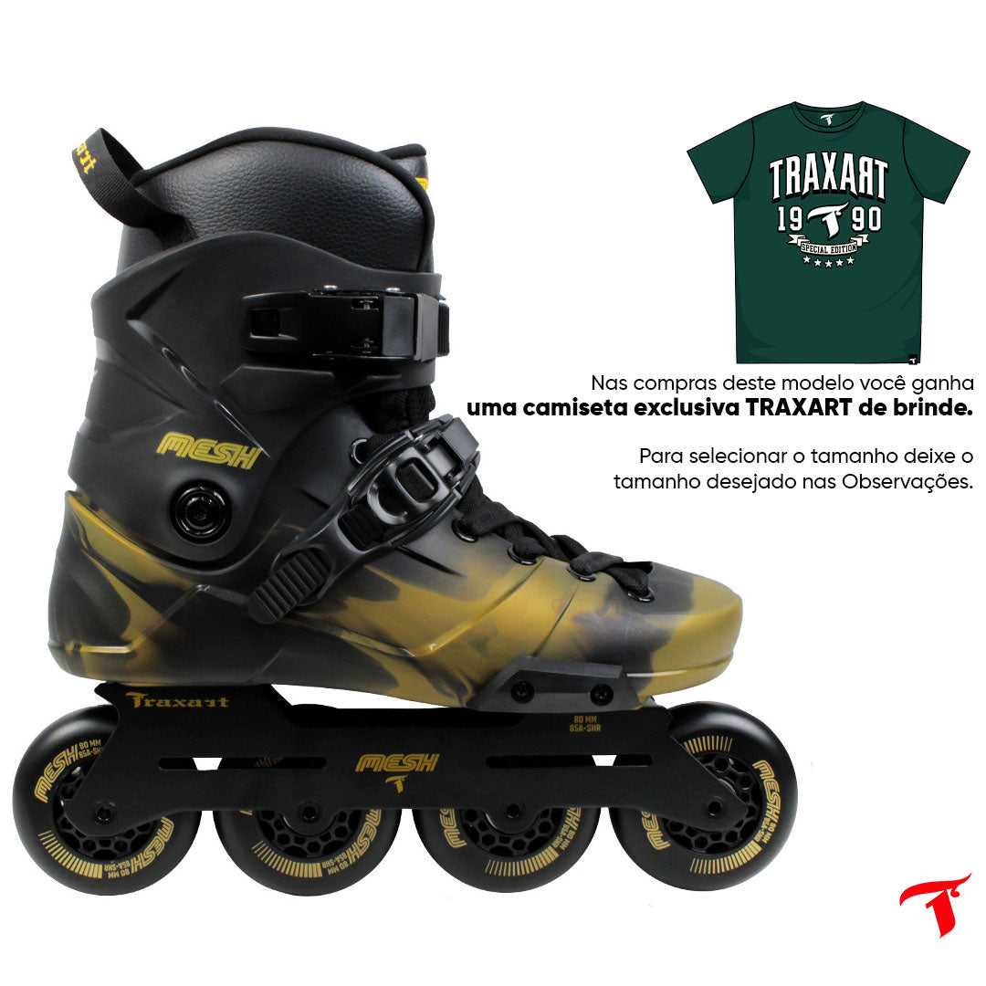 Patins Mesh Black e Gold - 80mm ABEC-9 Cromo