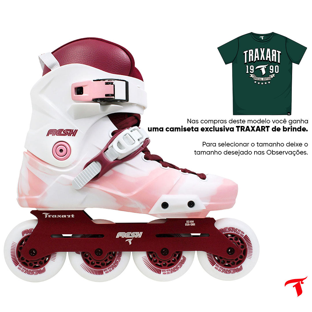 Patins Mesh Branco e Pink - 80mm ABEC-9 Cromo