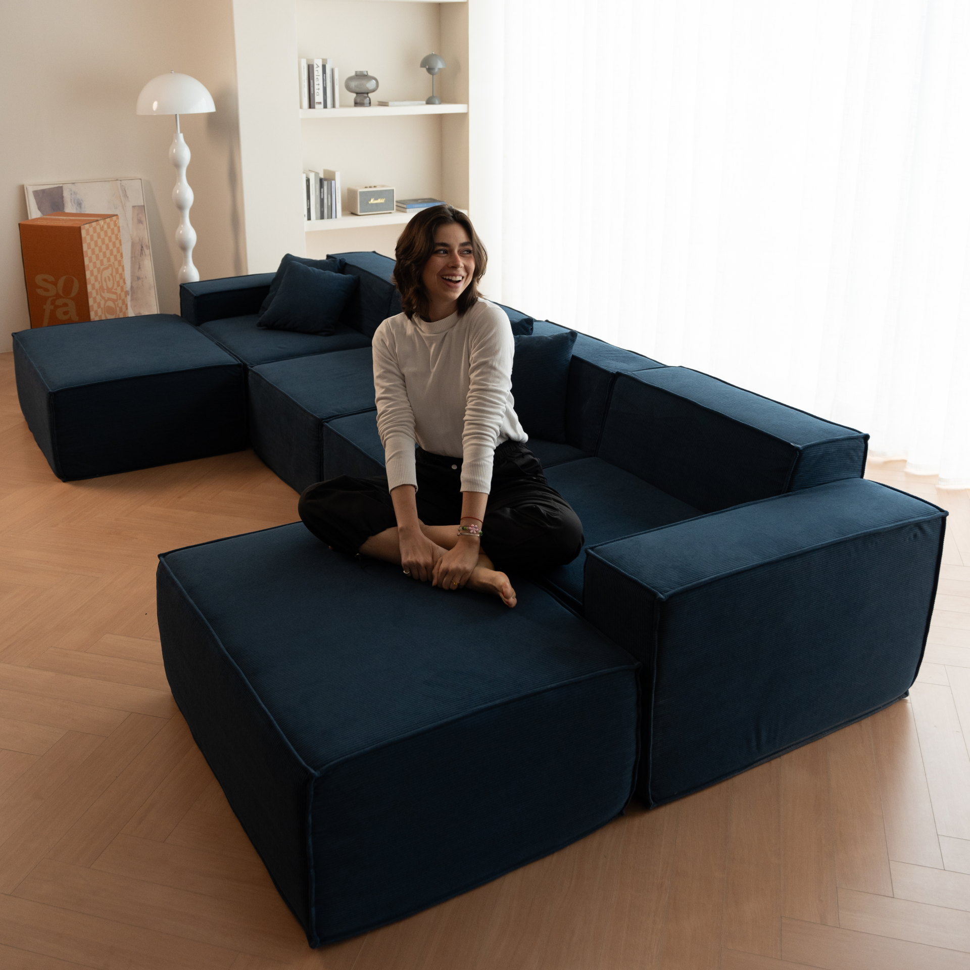 Sofá Modular Pelion 3 Lugares com 1 Chaise - Laranja