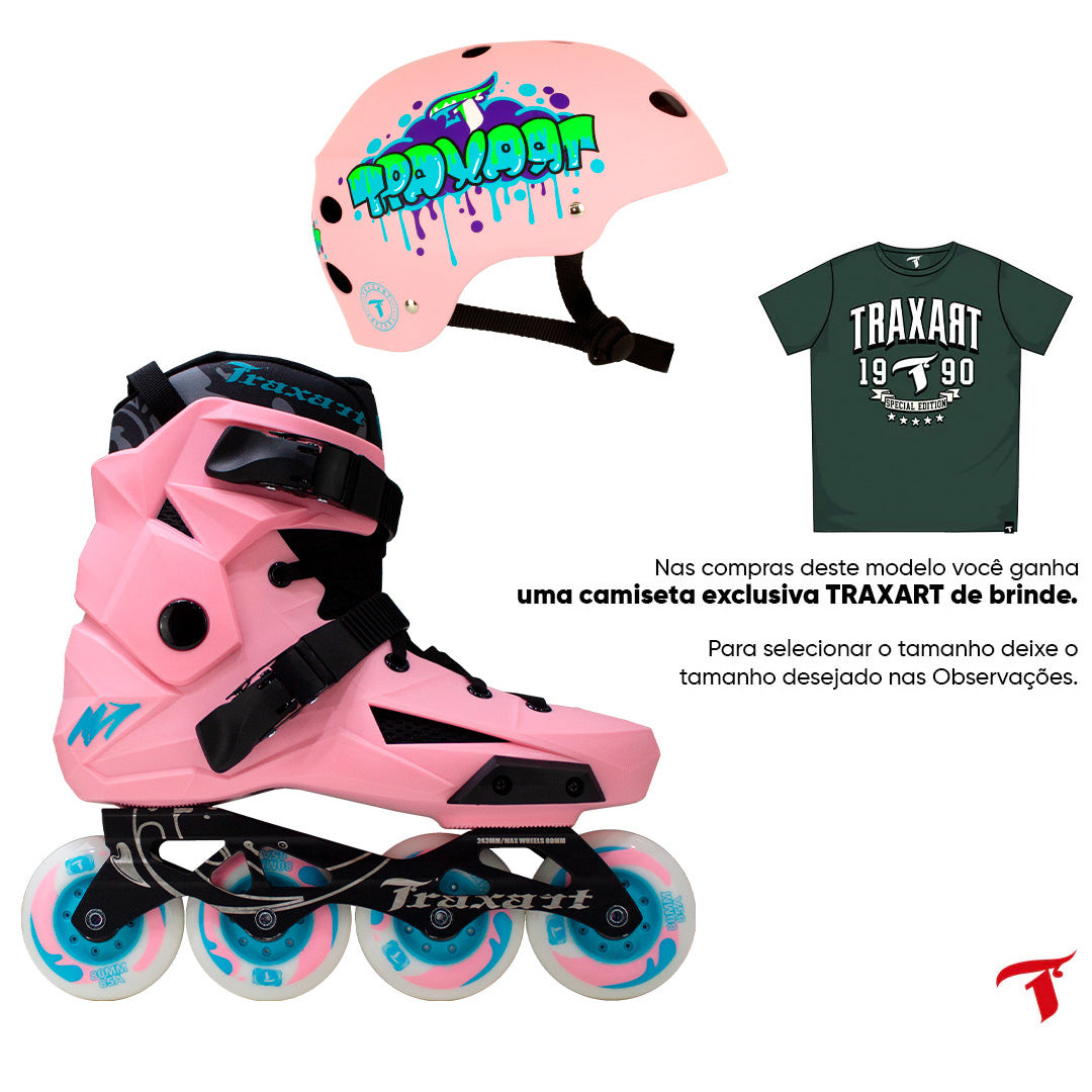 Patins Revolt Rose + Capacete Spray Rosa