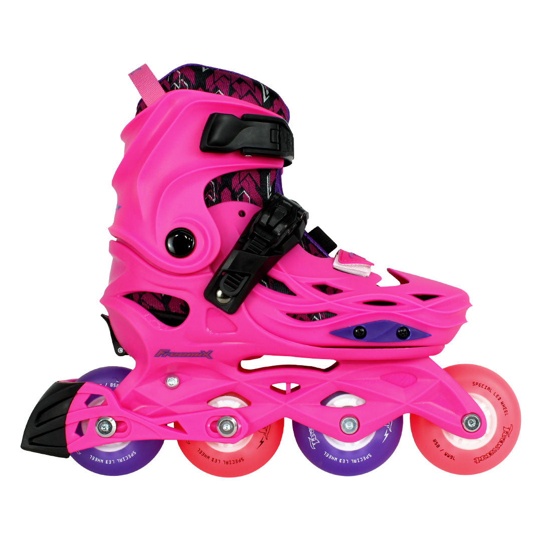 Patins Infantil Freemix Rosa Com Rodas de LED Especial Rosa e Roxa 76mm