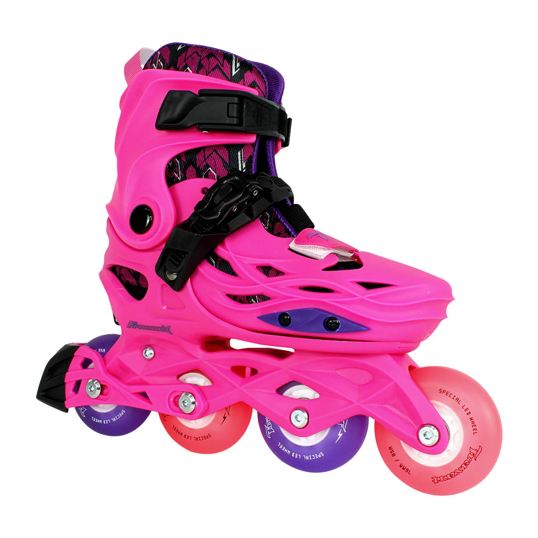 Patins Infantil Freemix Rosa Com Rodas de LED Especial Rosa e Roxa 76mm