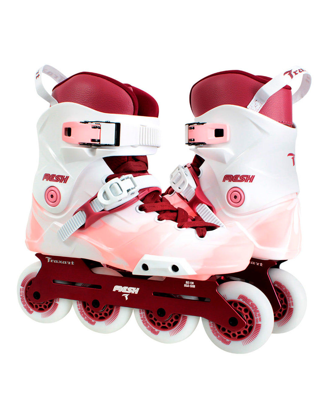 Patins Mesh Branco e Pink - 80mm ABEC-9 Cromo