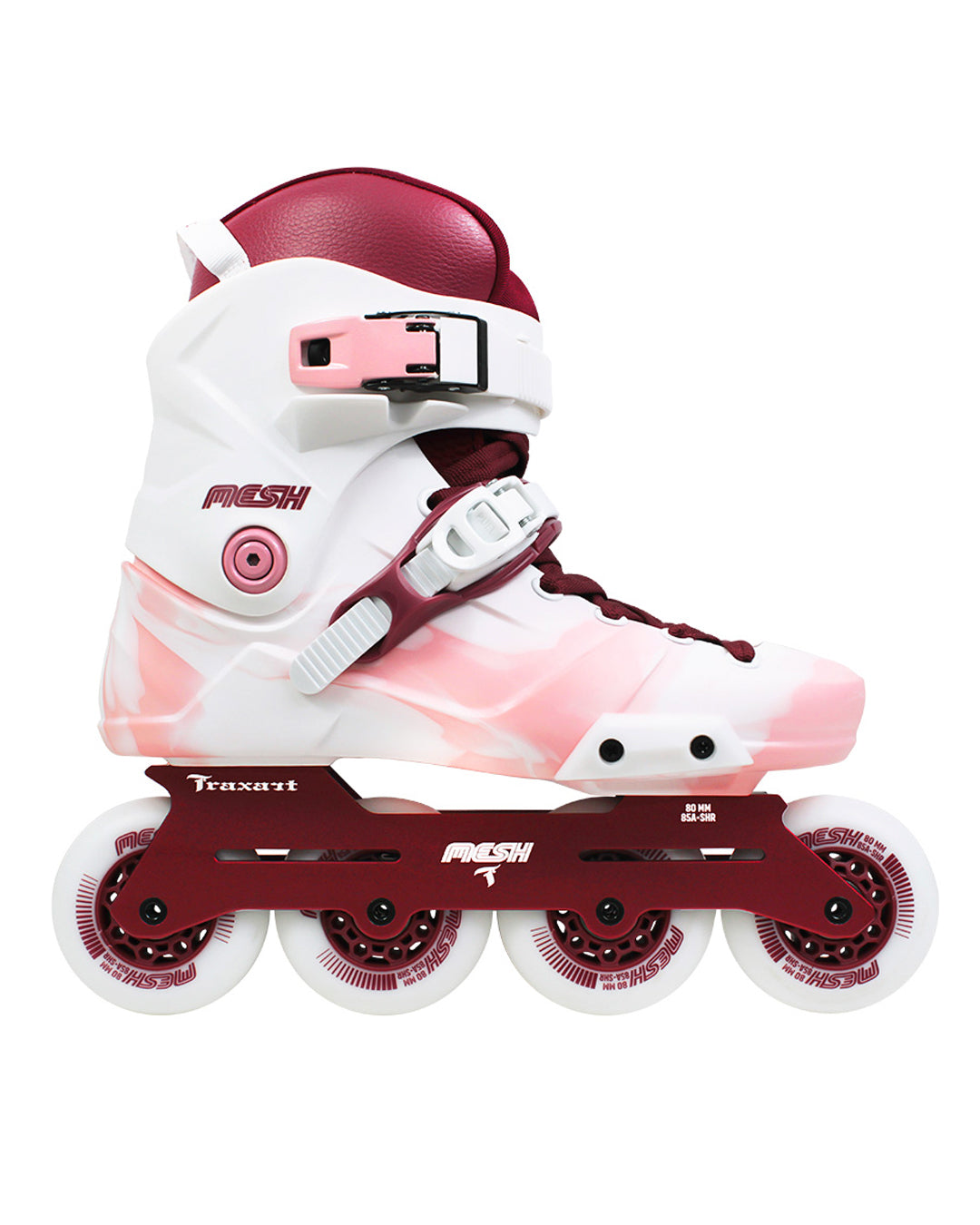 Patins Mesh Branco e Pink - 80mm ABEC-9 Cromo