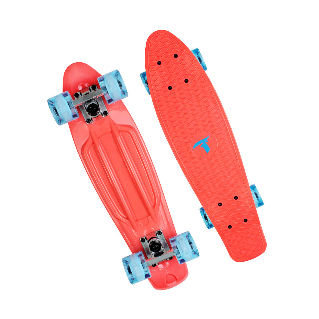 Skate Mini Cruiser Plástico Laranja Com Rodas de Led
