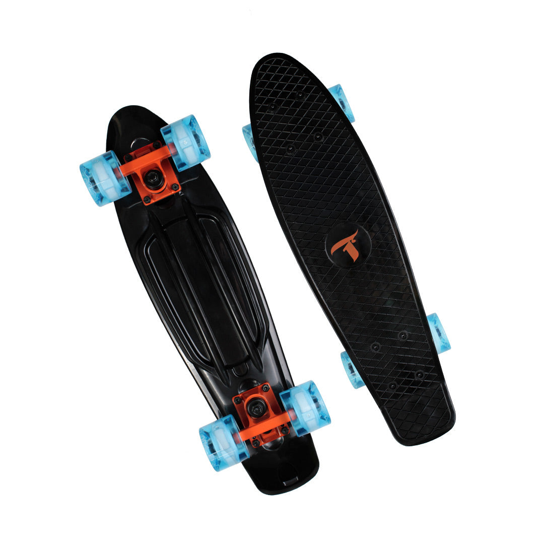 Skate Mini Cruiser Plástico Preto Com Rodas de Led