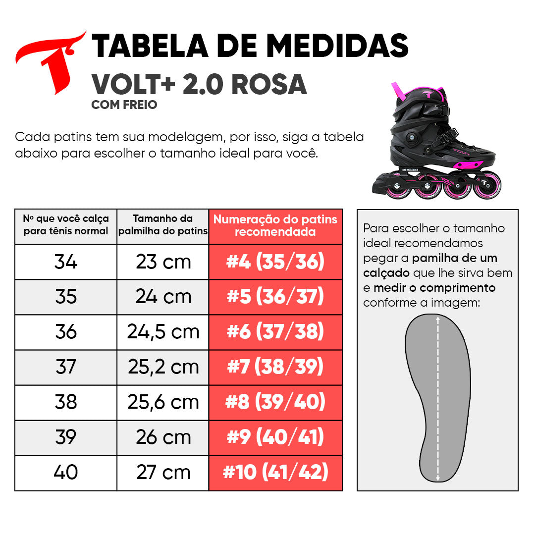 Patins Volt+ 2.0 Rosa com freio - 80mm ABEC-9
