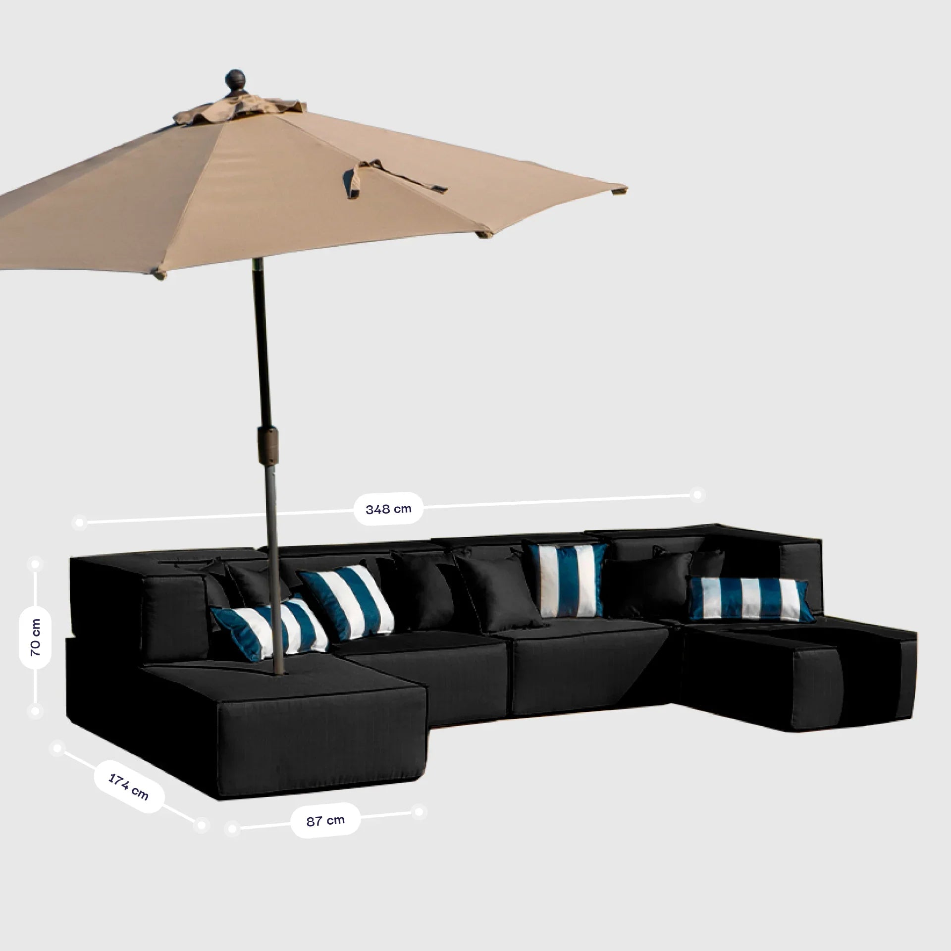 Lounge Zimma com 6 Módulos Preto + Ombrelone