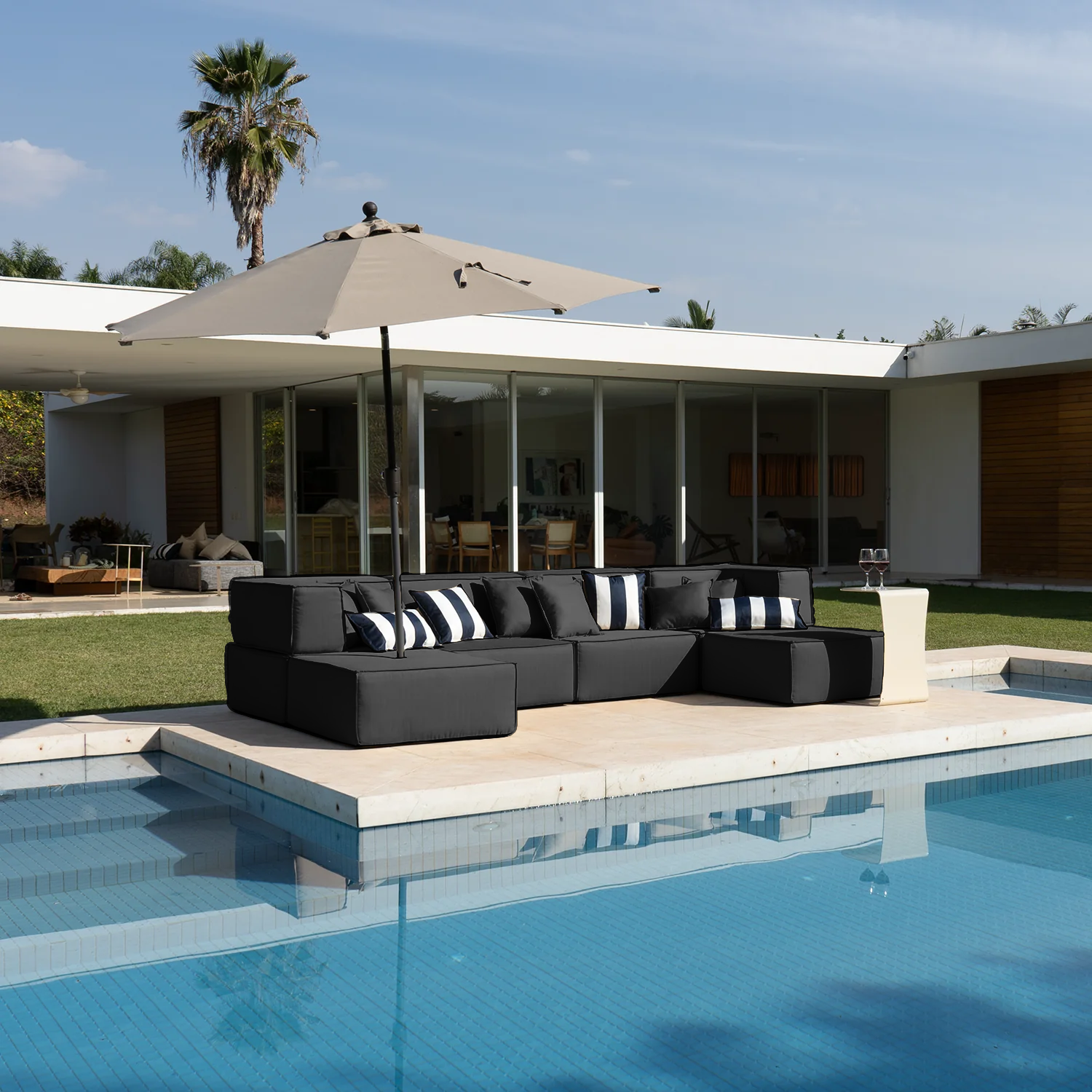 Lounge Zimma com 6 Módulos Preto + Ombrelone