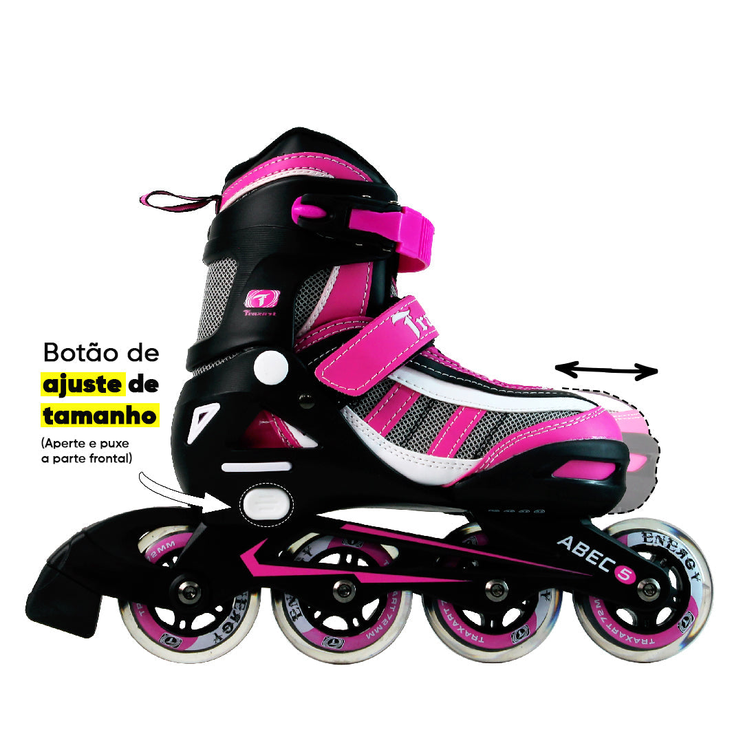 Patins Infantil Energy Rosa - 64mm ou 72mm ABEC-5